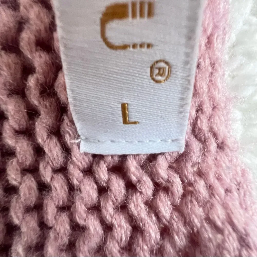 Moshu Pink Open Front Cable Knit Women's Sweater SZ Large - Picture 11 of 12